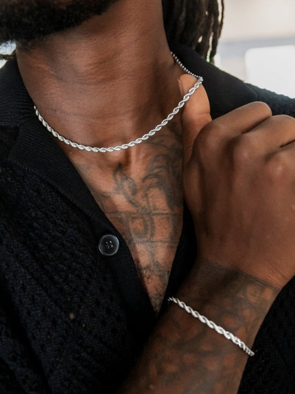 GLD White Gold 4mm Rope Chain Necklace and Bracelet Set - Brand New In Box